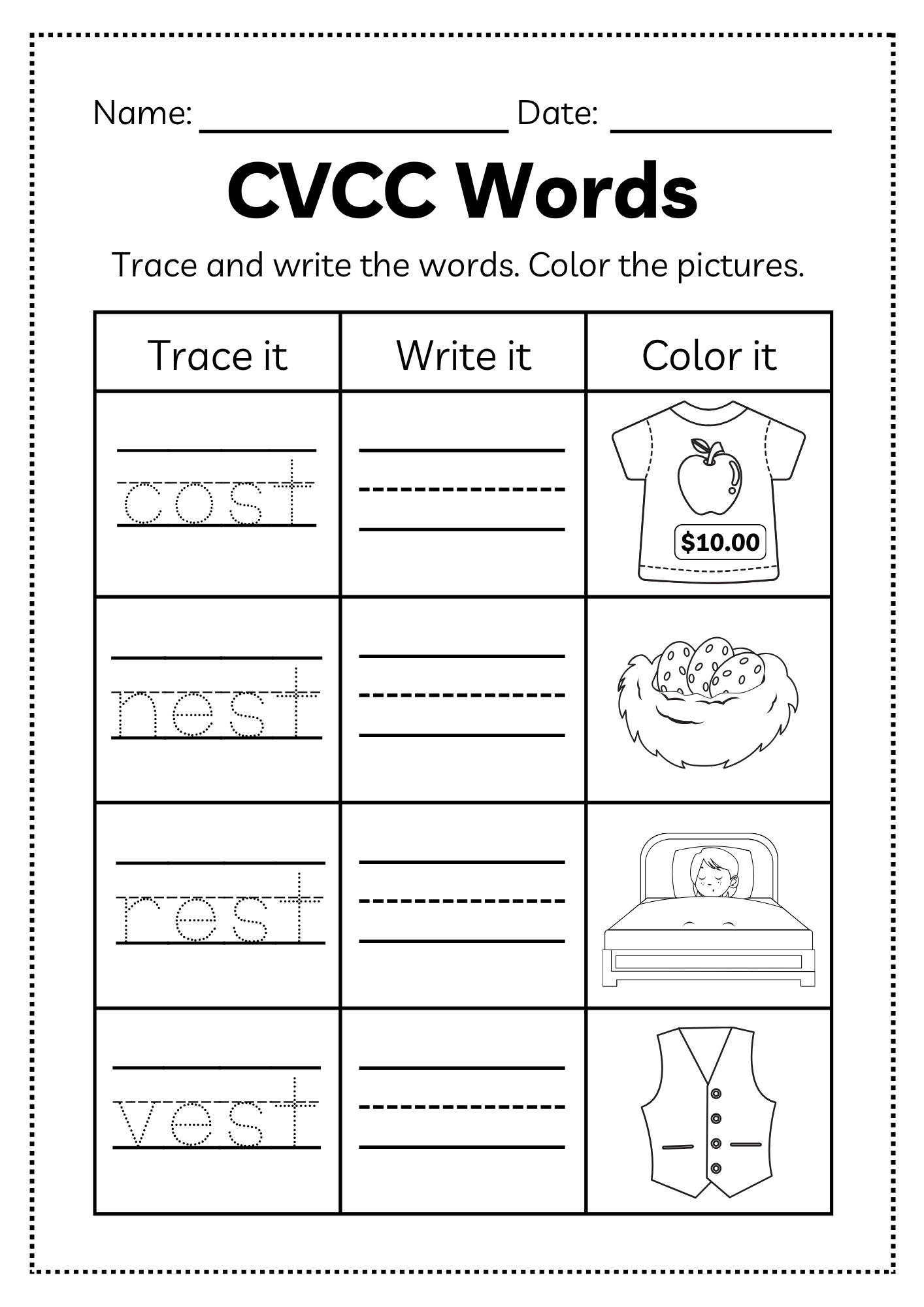 CVCC Word Workbook 46 pages | Printable Phonics Activities