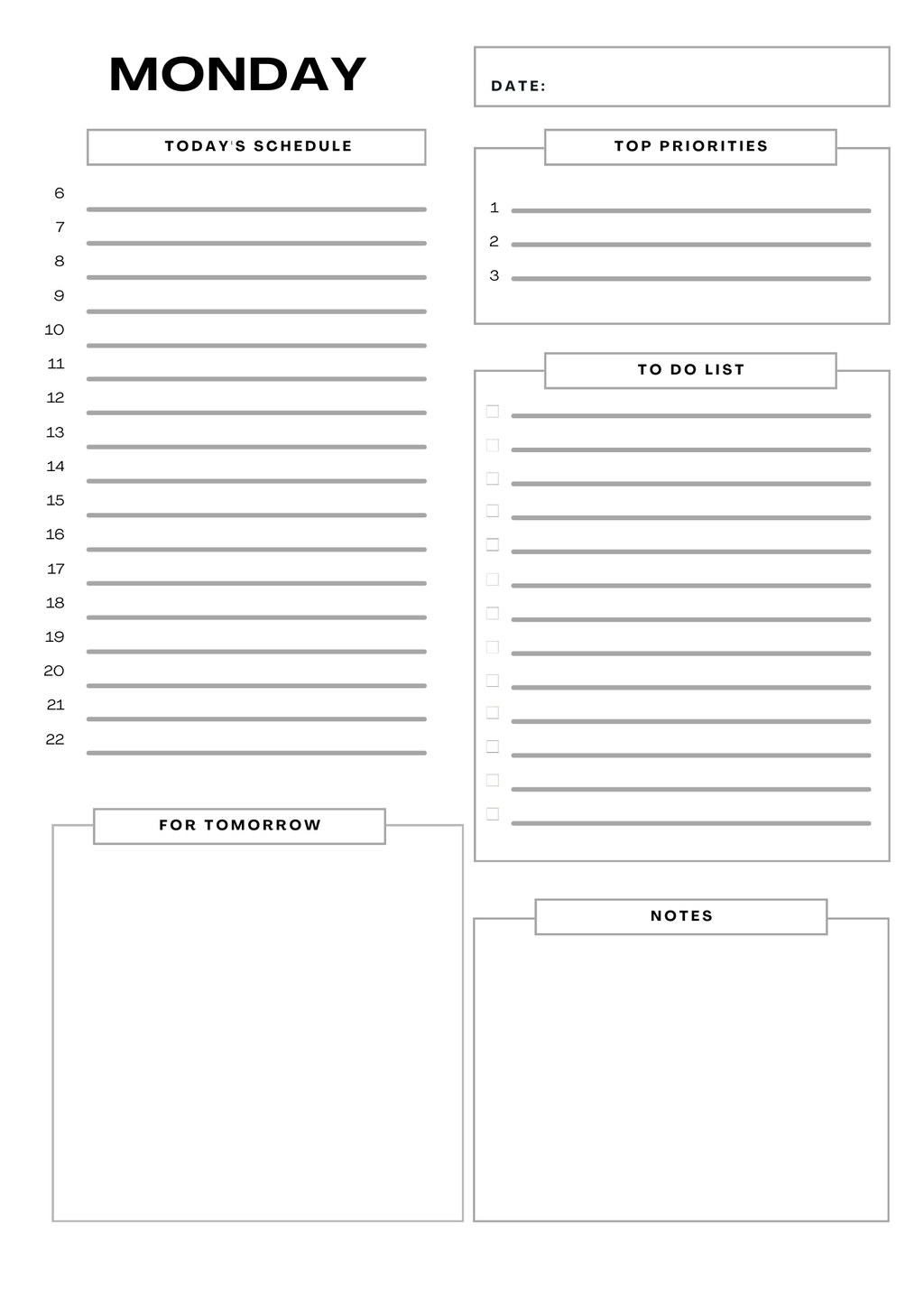 Daily Planner Printable 7 pages | Minimalist Weekly Planner