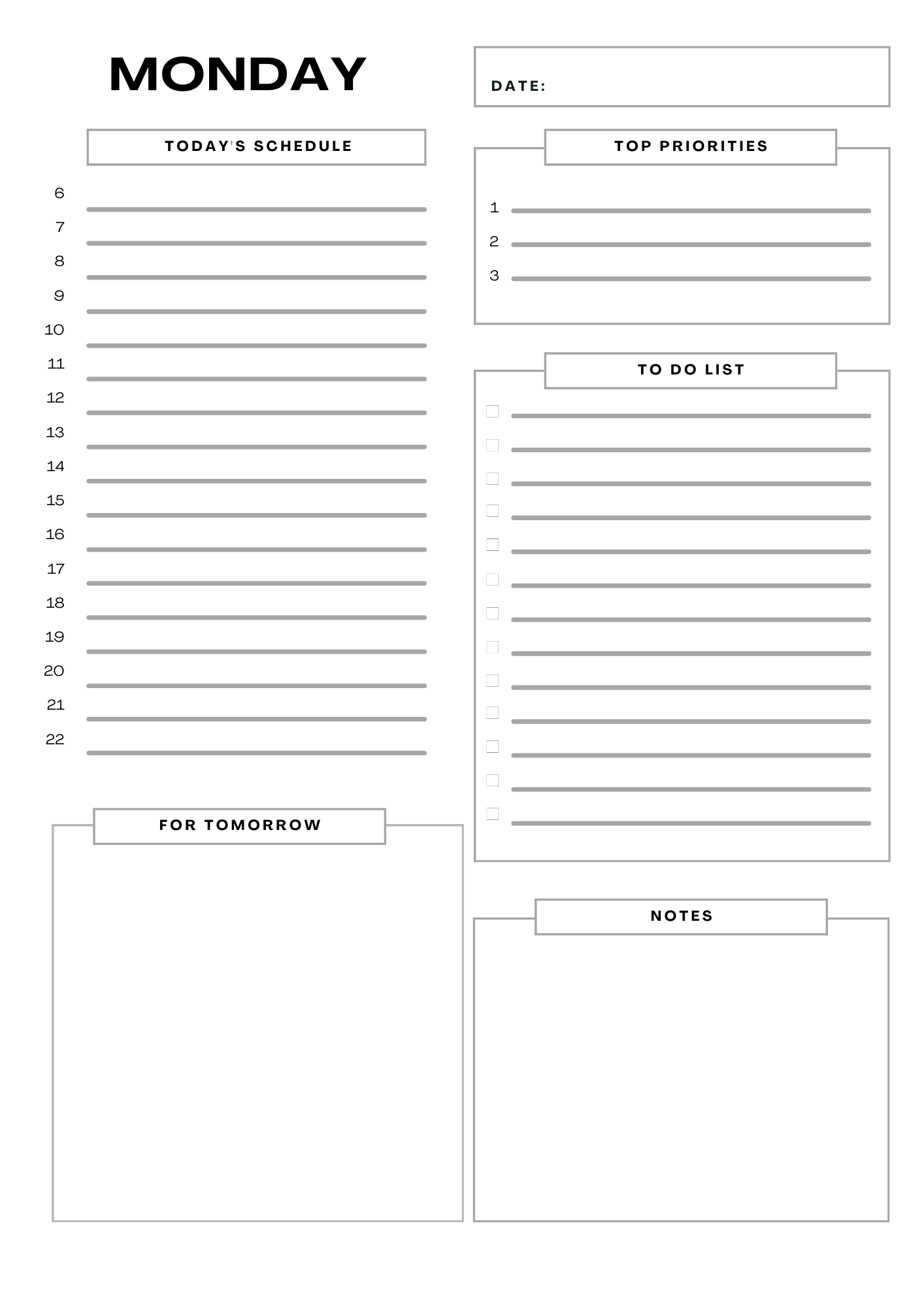 Daily Planner Printable 7 pages | Minimalist Weekly Planner