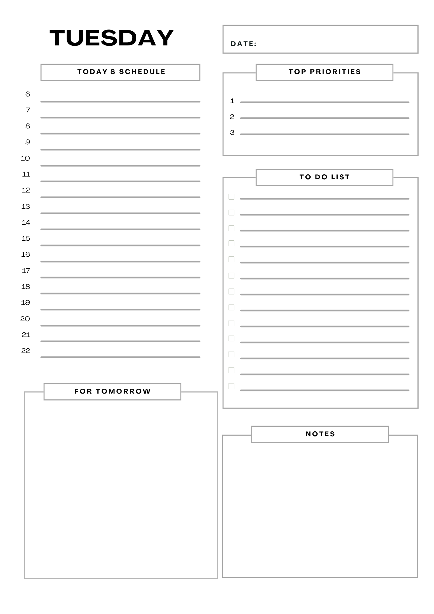 Daily Planner Printable 7 pages | Minimalist Weekly Planner