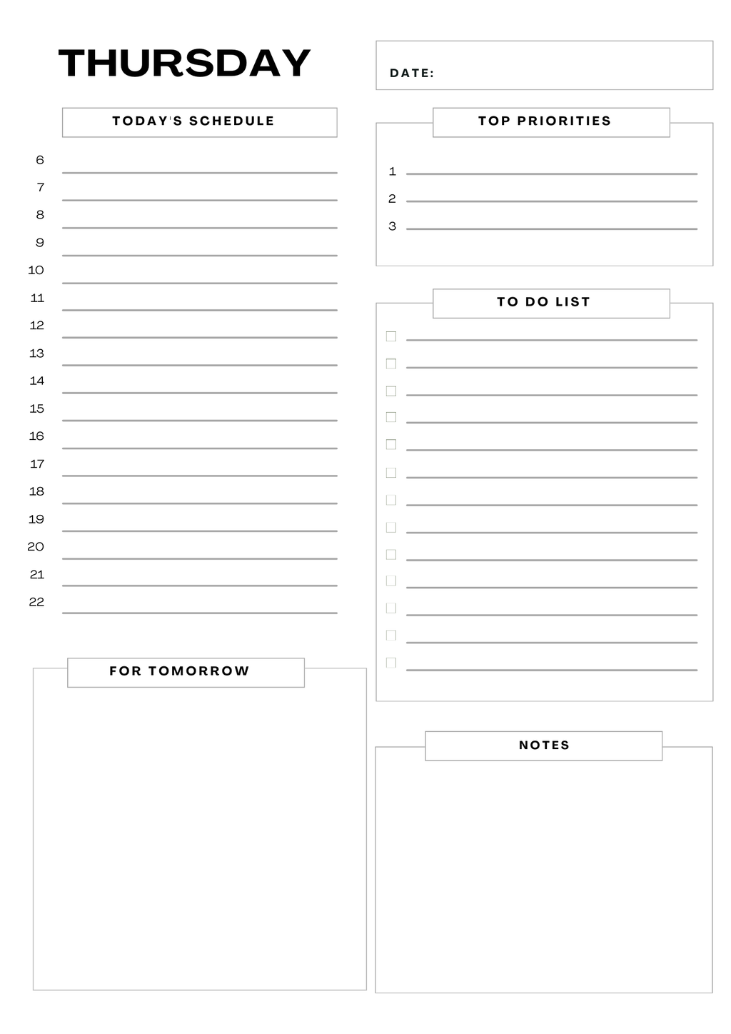 Daily Planner Printable 7 pages | Minimalist Weekly Planner