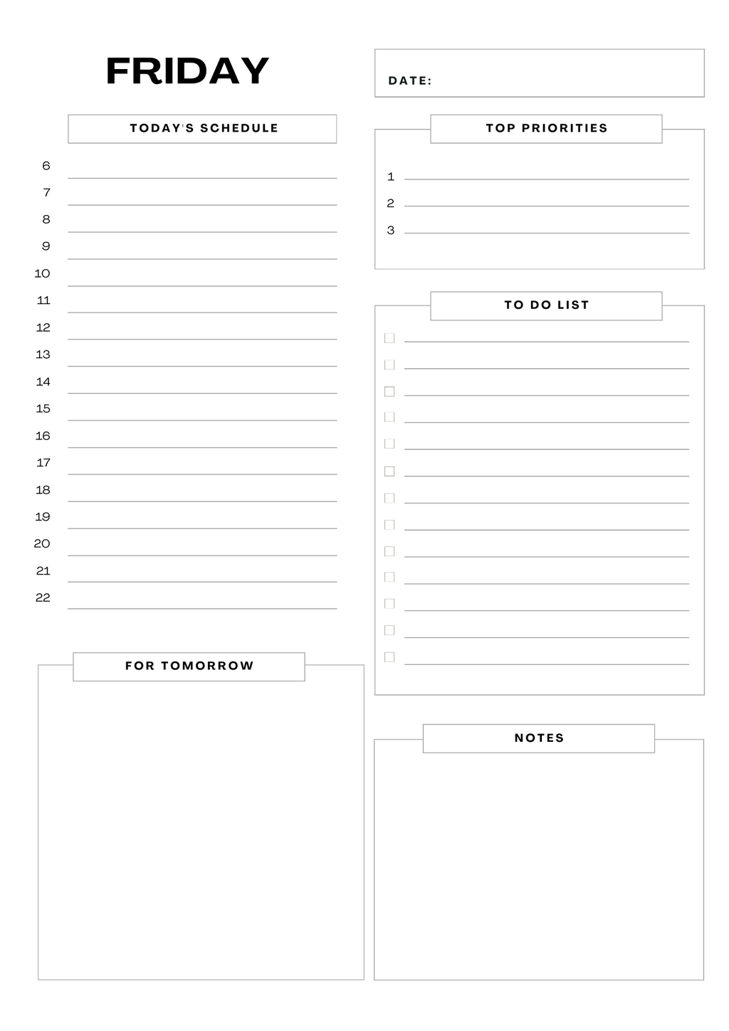 Daily Planner Printable 7 pages | Minimalist Weekly Planner