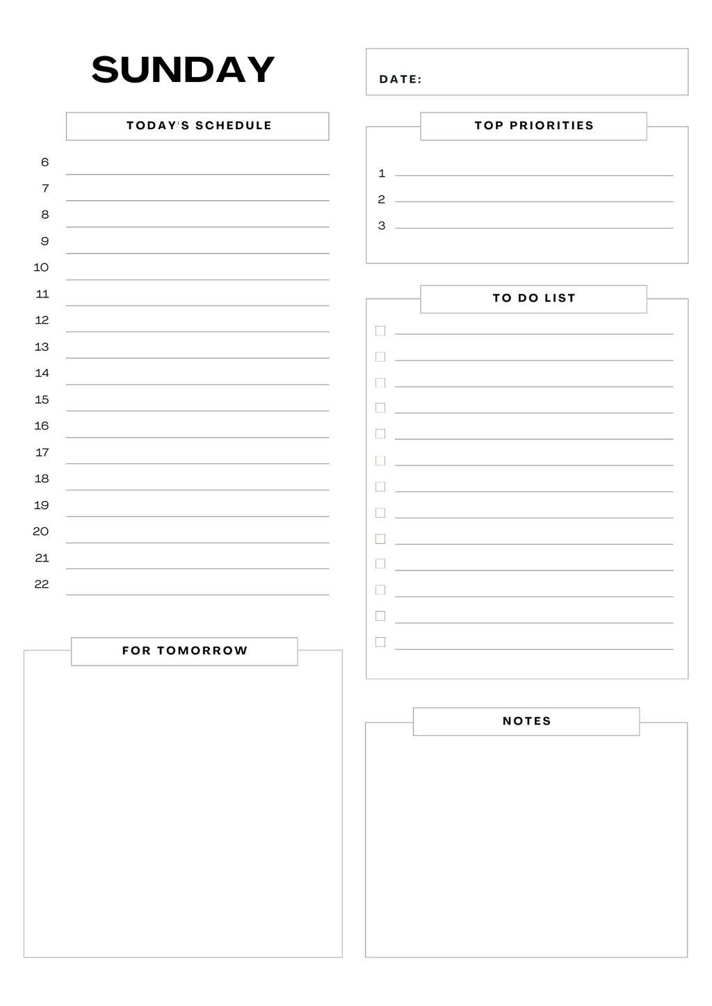 Daily Planner Printable 7 pages | Minimalist Weekly Planner