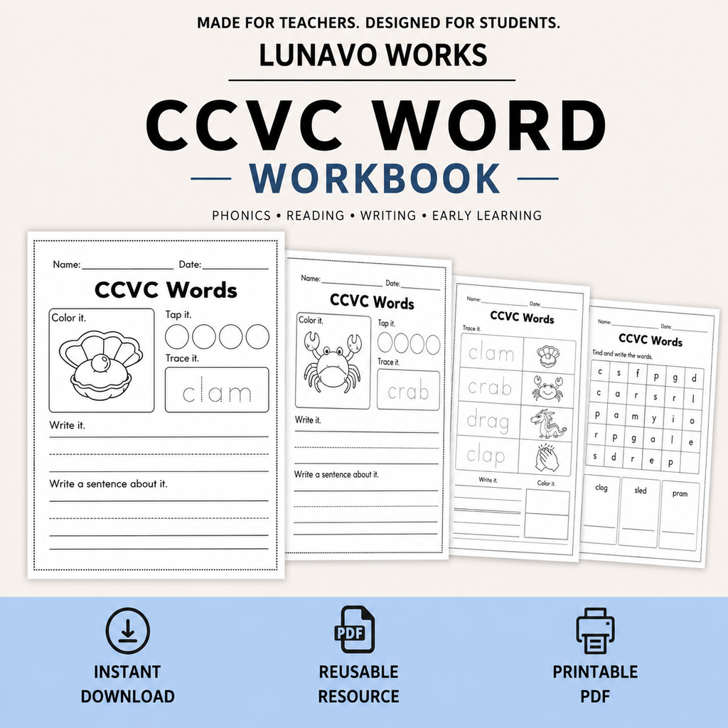CCVC Word Workbook 53 pages | Printable Phonics Activities