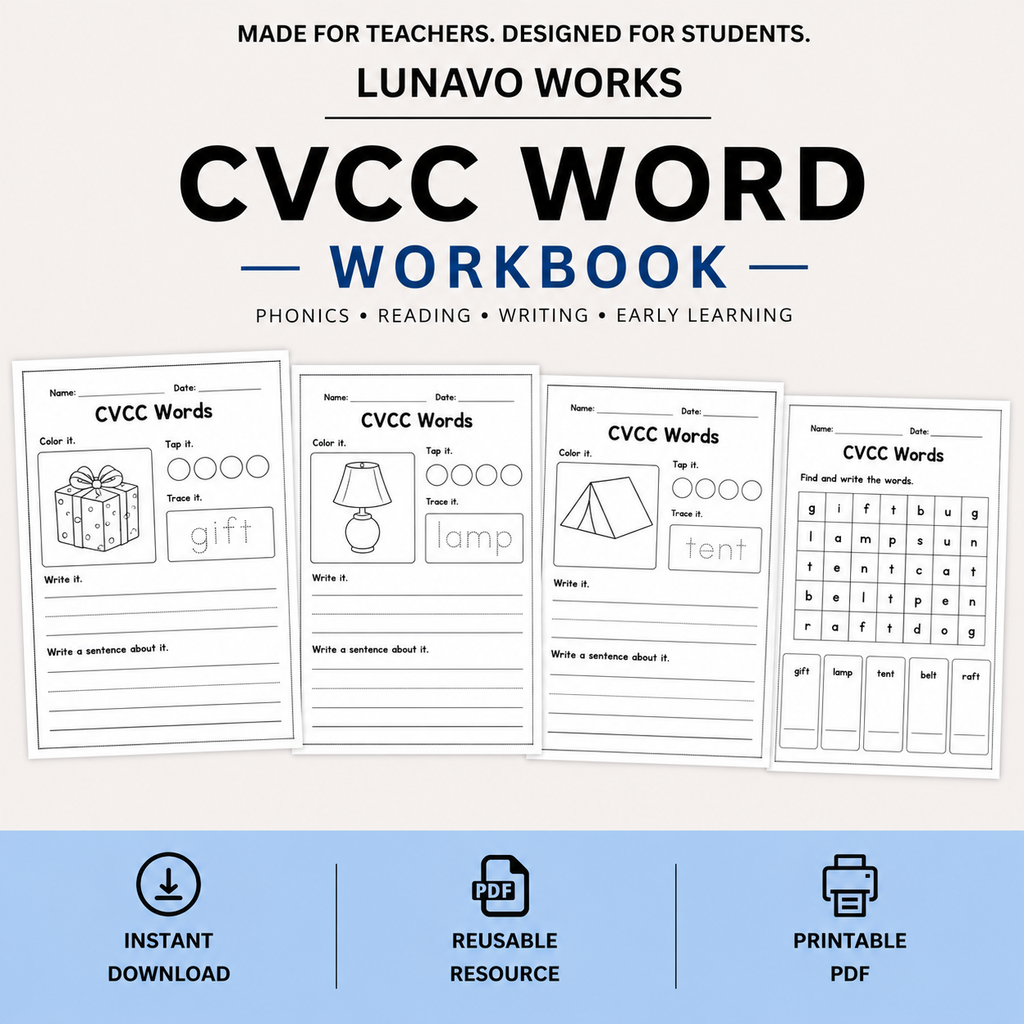 CVCC Word Workbook 46 pages | Printable Phonics Activities