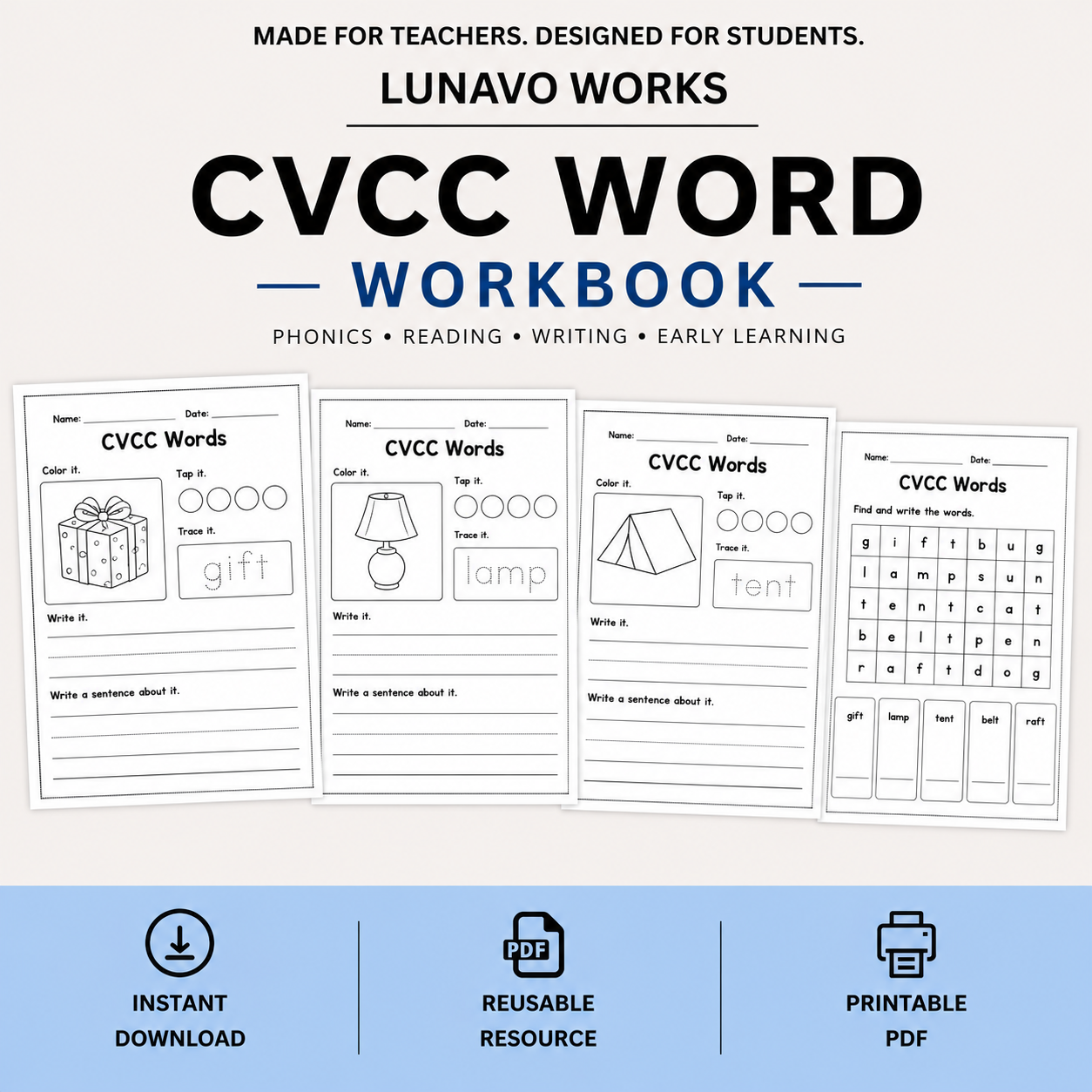 CVCC Word Workbook 46 pages | Printable Phonics Activities