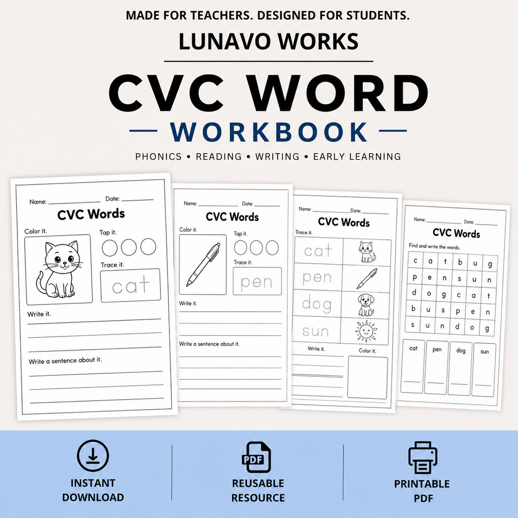 CVC Word Workbook 76 pages | Printable Phonics Activities