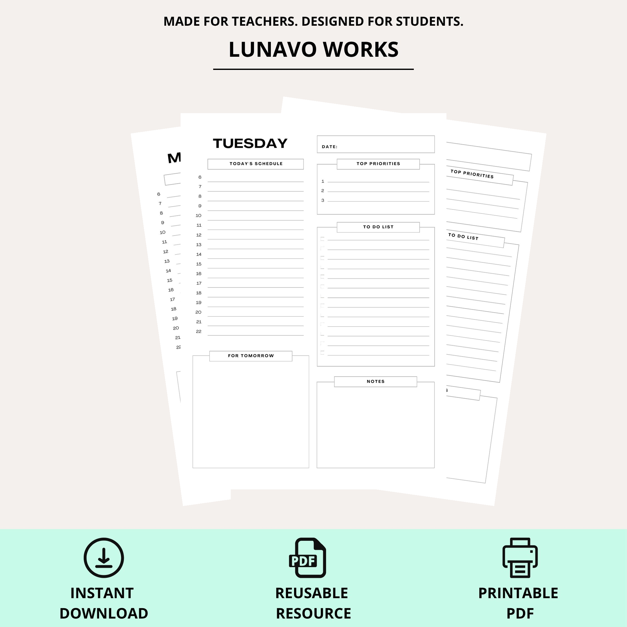 Daily Planner Printable 7 pages | Minimalist Weekly Planner