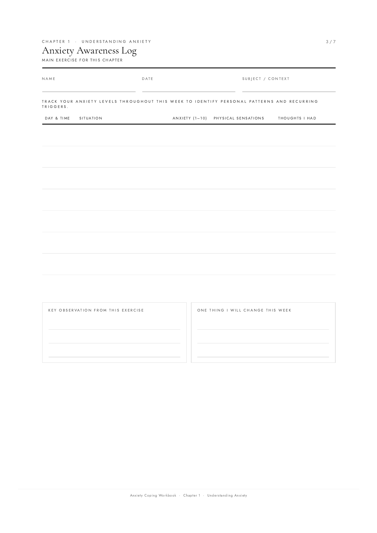 Anxiety Coping Workbook practical worksheet preview