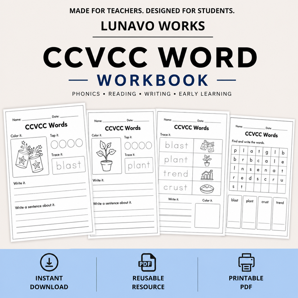 CCVCC Word Workbook 35 pages | Printable Phonics Activities