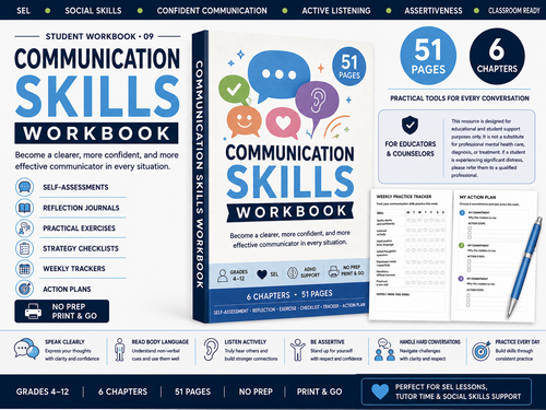 Communication Skills Workbook for grades 4-12 printable SEL resource