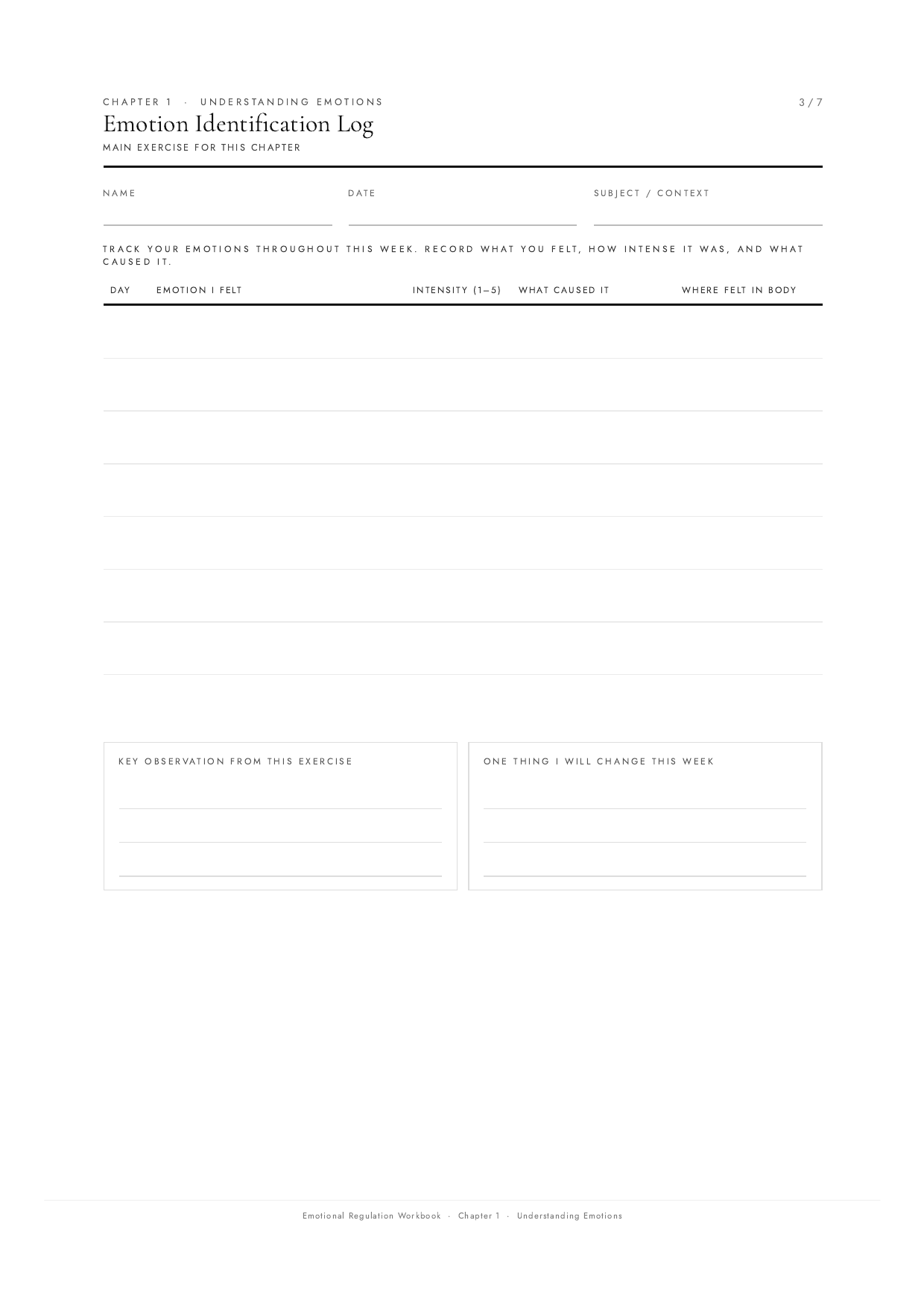 Emotional Regulation Workbook practical worksheet preview