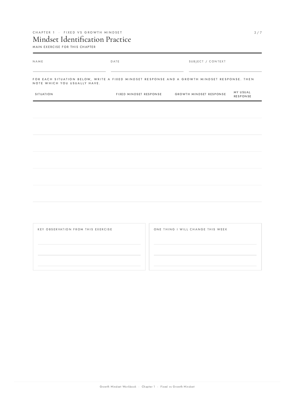 Growth Mindset Workbook practical worksheet preview