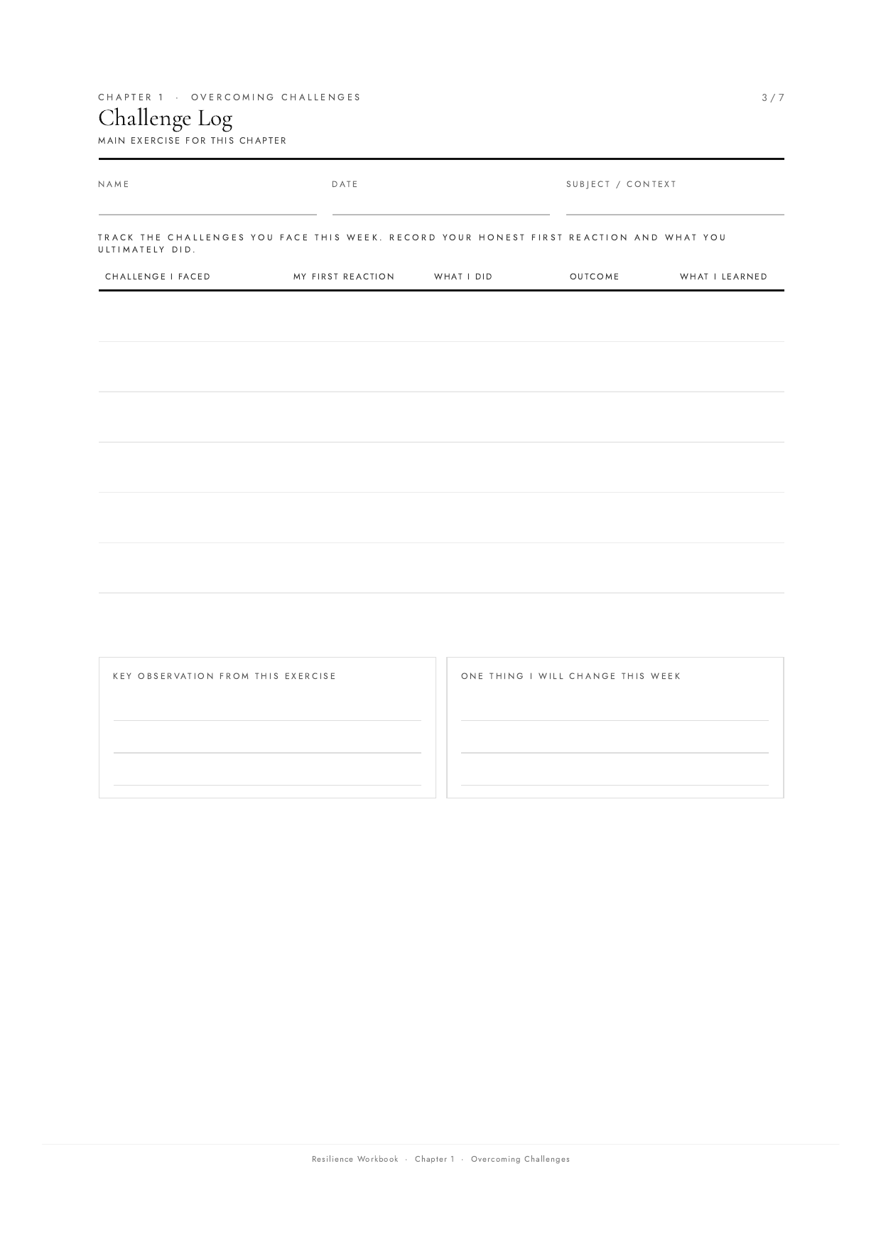 Resilience Workbook practical worksheet preview
