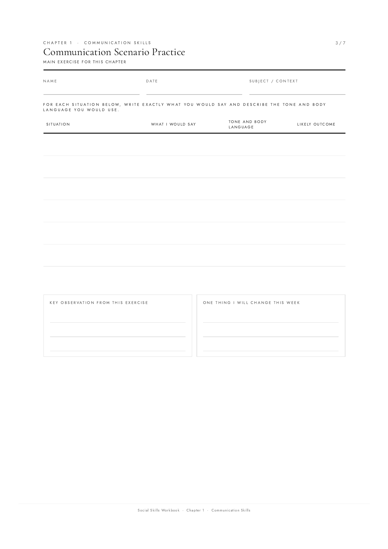 Social Skills Workbook practical worksheet preview