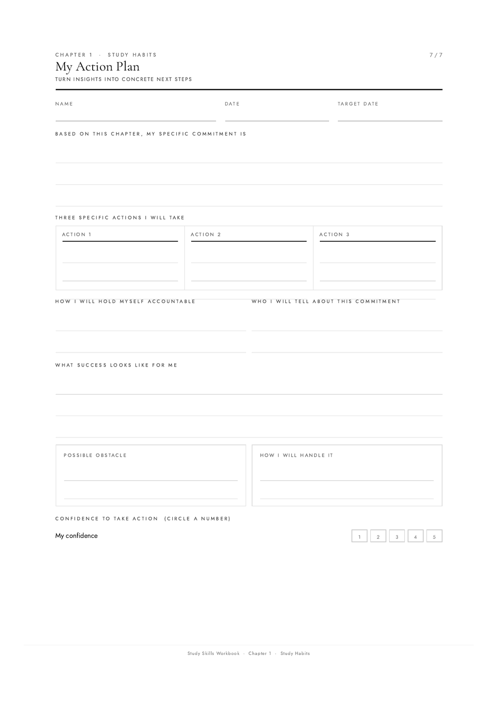Study Skills Workbook action plan preview