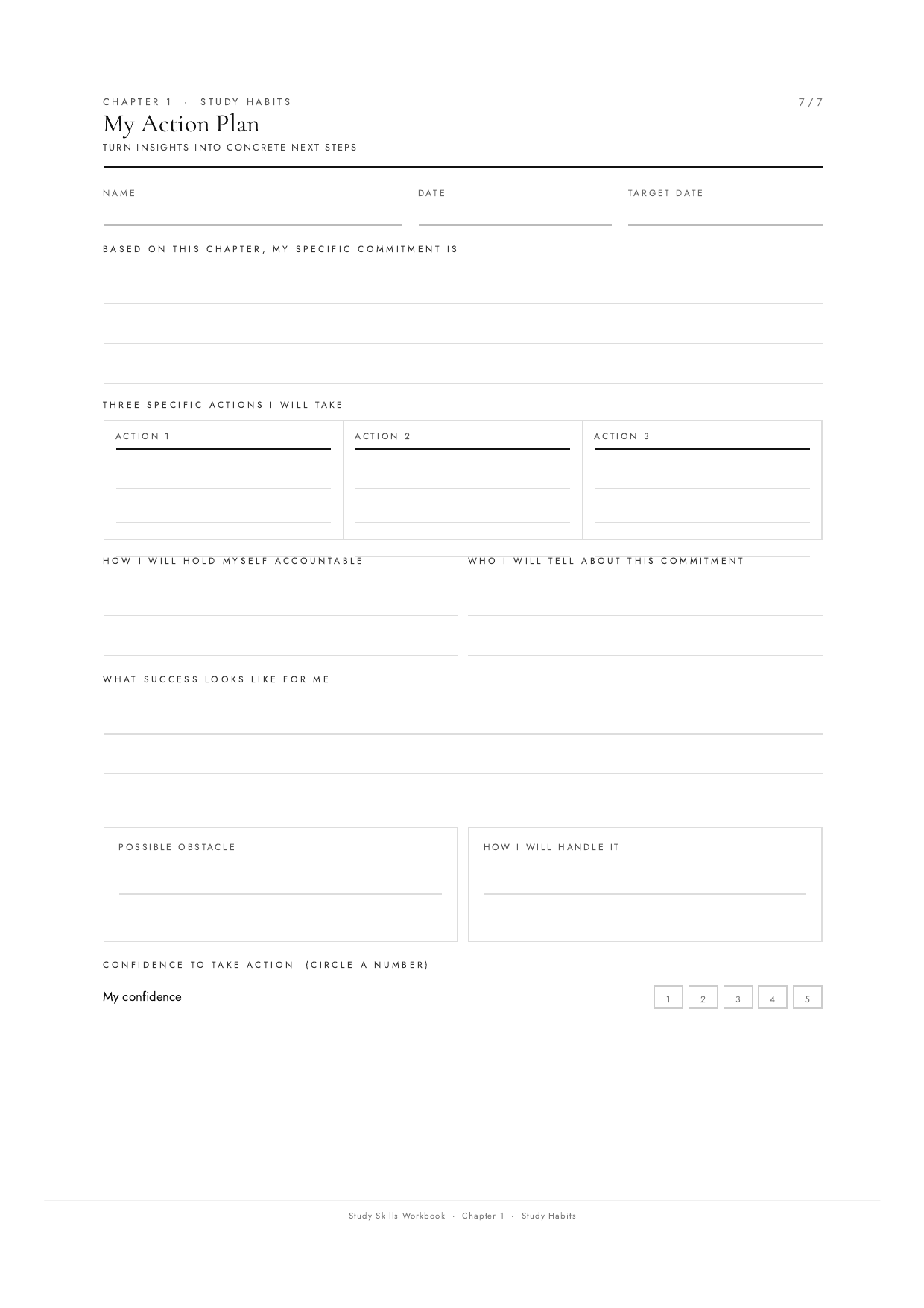 Study Skills Workbook action plan preview